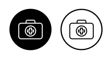 Tıbbi kutu simgesi logosu tasarımı. Tıbbi bavul işareti ve sembol. İlk yardım simgesi