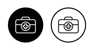 Tıbbi kutu simgesi logosu tasarımı. Tıbbi bavul işareti ve sembol. İlk yardım simgesi