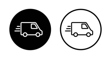 Teslimat kamyonu logosu tasarımı. Teslimat kamyonu işareti ve sembol. Hızlı dağıtım simgesi gönderiliyor