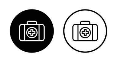 Tıbbi kutu simgesi logosu tasarımı. Tıbbi bavul işareti ve sembol. İlk yardım simgesi