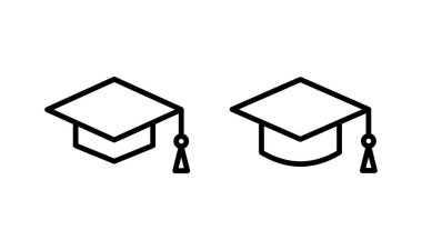 Eğitim ikonu logosu tasarımı. Mezuniyet şapkası işareti ve sembol. Mezun olmak. Öğrenci şapkası