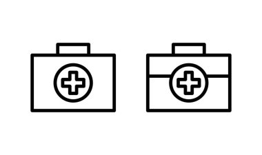 Tıbbi kutu simgesi logosu tasarımı. Tıbbi bavul işareti ve sembol. İlk yardım simgesi