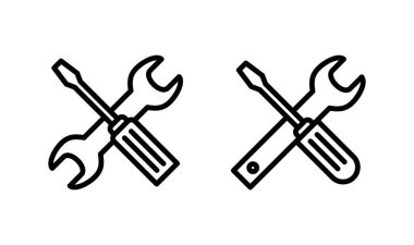 Araç simgesi logo tasarımı. araç işareti ve sembol. Simge ayarlanıyor. İngiliz anahtarı ve tornavida. Servis, onarım