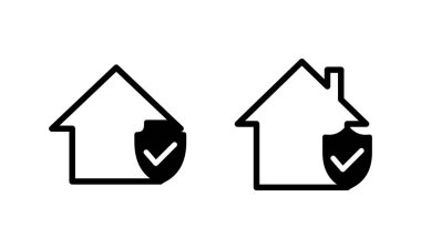 Ev sigortası ikonu logosu tasarımı. ev koruma işareti ve sembol