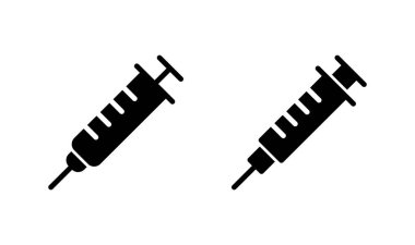 Şırınga ikonu logosu tasarımı. Enjeksiyon işareti ve sembol. Aşı simgesi