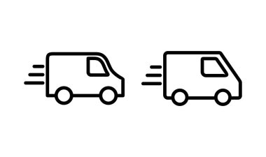 Teslimat kamyonu logosu tasarımı. Teslimat kamyonu işareti ve sembol. Hızlı dağıtım simgesi gönderiliyor