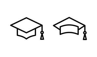 Eğitim ikonu logosu tasarımı. Mezuniyet şapkası işareti ve sembol. Mezun olmak. Öğrenci şapkası