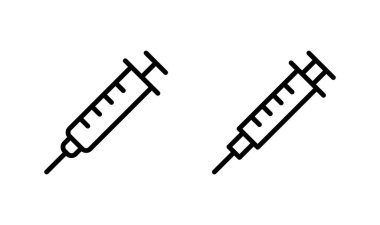 Şırınga ikonu logosu tasarımı. Enjeksiyon işareti ve sembol. Aşı simgesi