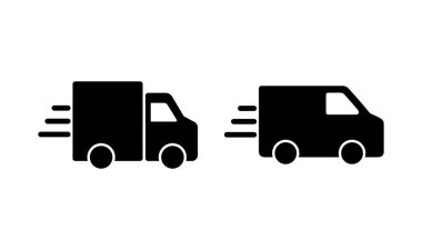 Teslimat kamyonu logosu tasarımı. Teslimat kamyonu işareti ve sembol. Hızlı dağıtım simgesi gönderiliyor