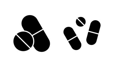 İlaç ikonu logosu tasarımı. Kapsül simgesi. Uyuşturucu işareti ve sembol