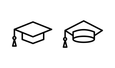 Eğitim ikonu logosu tasarımı. Mezuniyet şapkası işareti ve sembol. Mezun olmak. Öğrenci şapkası