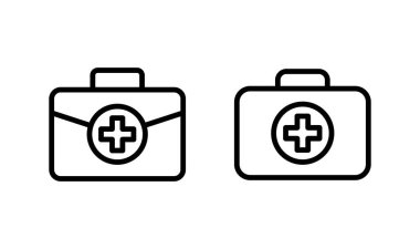 Tıbbi kutu simgesi logosu tasarımı. Tıbbi bavul işareti ve sembol. İlk yardım simgesi