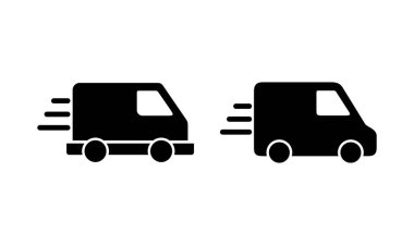 Teslimat kamyonu logosu tasarımı. Teslimat kamyonu işareti ve sembol. Hızlı dağıtım simgesi gönderiliyor