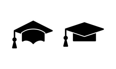 Eğitim ikonu logosu tasarımı. Mezuniyet şapkası işareti ve sembol. Mezun olmak. Öğrenci şapkası