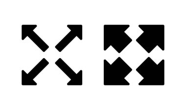 Tam ekran simge logosu tasarımı. Tam ekran işareti ve simgeye genişlet. Oklar sembolü