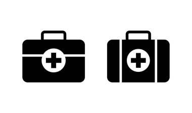 Tıbbi kutu simgesi logosu tasarımı. Tıbbi bavul işareti ve sembol. İlk yardım simgesi
