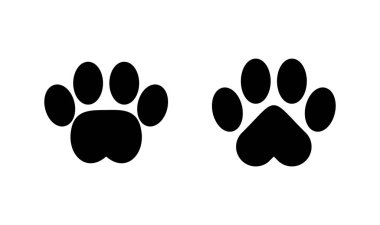 Paw simgesi logosu tasarımı. Pençe izi ve sembol. köpek ya da kedi pençesi