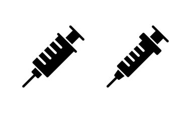 Şırınga ikonu logosu tasarımı. Enjeksiyon işareti ve sembol. Aşı simgesi