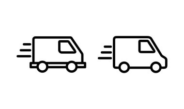 Teslimat kamyonu logosu tasarımı. Teslimat kamyonu işareti ve sembol. Hızlı dağıtım simgesi gönderiliyor