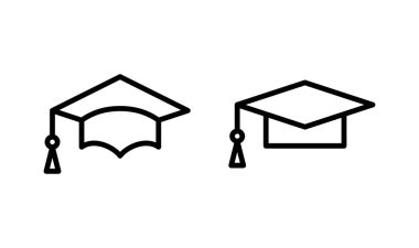 Eğitim ikonu logosu tasarımı. Mezuniyet şapkası işareti ve sembol. Mezun olmak. Öğrenci şapkası