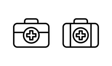 Tıbbi kutu simgesi logosu tasarımı. Tıbbi bavul işareti ve sembol. İlk yardım simgesi