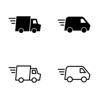 Teslimat kamyonu ikon vektörü. Teslimat kamyonu işareti ve sembol. Hızlı dağıtım simgesi gönderiliyor