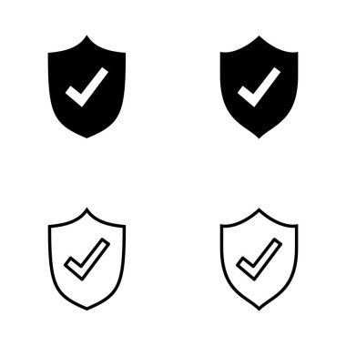 Kalkan kontrol simgesi vektörü. Koruma onayı işareti. Sigorta simgesi