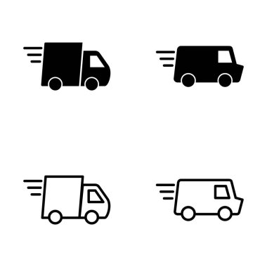 Teslimat kamyonu ikon vektörü. Teslimat kamyonu işareti ve sembol. Hızlı dağıtım simgesi gönderiliyor