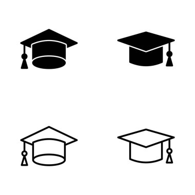 Eğitim ikonu vektörü. Mezuniyet şapkası işareti ve sembol. Mezun olmak. Öğrenci şapkası