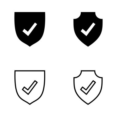 Kalkan kontrol simgesi vektörü. Koruma onayı işareti. Sigorta simgesi