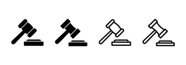 Gavel simge logosu tasarımı. Yargıç tokmak işareti ve sembol. Kanun simgesi. Açık arttırma çekici