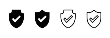 Kalkan kontrol simgesi logo tasarımı. Koruma onayı işareti. Sigorta simgesi