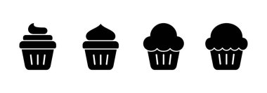 Kek ikonu vektörü. Kap kek işareti ve sembol