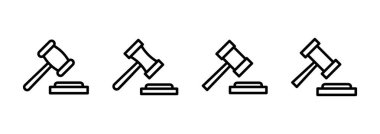 Gavel simge logosu tasarımı. Yargıç tokmak işareti ve sembol. Kanun simgesi. Açık arttırma çekici