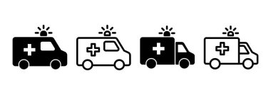 Ambulans simgesi logosu tasarımı. Ambulans kamyonu işareti ve sembol. Ambulans arabası