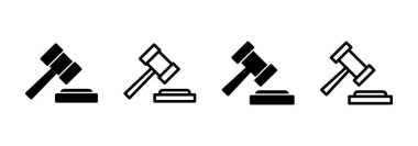 Gavel simge logosu tasarımı. Yargıç tokmak işareti ve sembol. Kanun simgesi. Açık arttırma çekici
