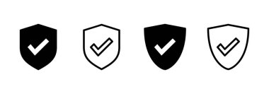 Kalkan kontrol simgesi logo tasarımı. Koruma onayı işareti. Sigorta simgesi
