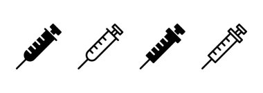 Şırınga ikonu logosu tasarımı. Enjeksiyon işareti ve sembol. Aşı simgesi