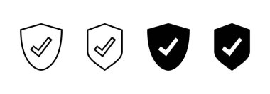 Kalkan kontrol simgesi vektörü. Koruma onayı işareti. Sigorta simgesi