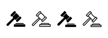 Gavel simge logosu tasarımı. Yargıç tokmak işareti ve sembol. Kanun simgesi. Açık arttırma çekici