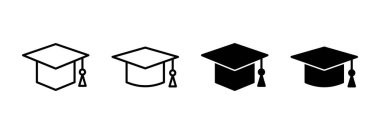 Eğitim ikonu vektörü. Mezuniyet şapkası işareti ve sembol. Mezun olmak. Öğrenci şapkası