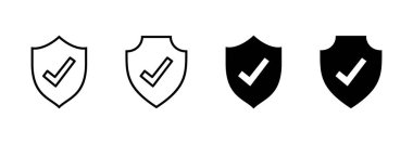 Kalkan kontrol simgesi vektörü. Koruma onayı işareti. Sigorta simgesi