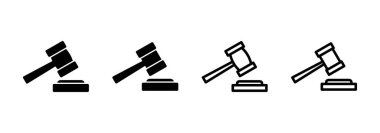 Gavel simge logosu tasarımı. Yargıç tokmak işareti ve sembol. Kanun simgesi. Açık arttırma çekici