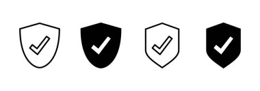 Kalkan kontrol simgesi vektörü. Koruma onayı işareti. Sigorta simgesi