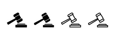 Gavel simge logosu tasarımı. Yargıç tokmak işareti ve sembol. Kanun simgesi. Açık arttırma çekici