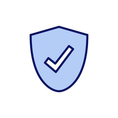 Kalkan kontrol simgesi vektörü. Koruma onayı işareti. Sigorta simgesi