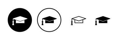 Eğitim ikonu logosu tasarımı. Mezuniyet şapkası işareti ve sembol. Mezun olmak. Öğrenci şapkası