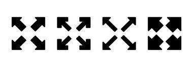 Tam ekran simge logosu tasarımı. Tam ekran işareti ve simgeye genişlet. Oklar sembolü