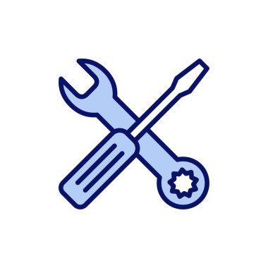 Alet ikon vektörünü onar. araç işareti ve sembol. Simge ayarlanıyor. İngiliz anahtarı ve tornavida. Servis