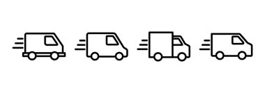 Teslimat kamyonu logosu tasarımı. Teslimat kamyonu işareti ve sembol. Hızlı dağıtım simgesi gönderiliyor